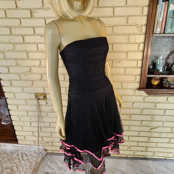 Euc Cache Womens Black Lace Strapless Dress Asymmetrical Size 6 - Picture 1 of 6